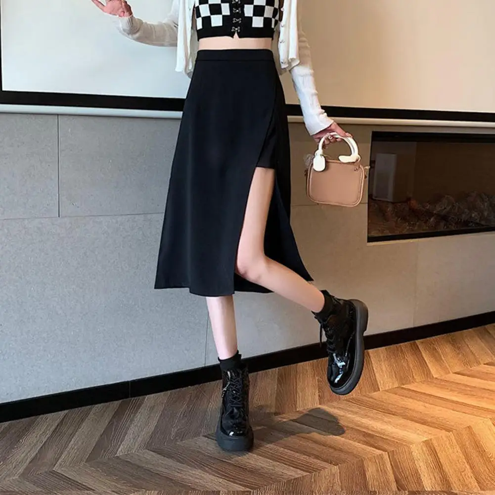 

A-line Wrap Hip Skirt Elegant Plus Size Office Lady Long Skirt with High Waist Side Split Hem Women's A-line Hip for Work