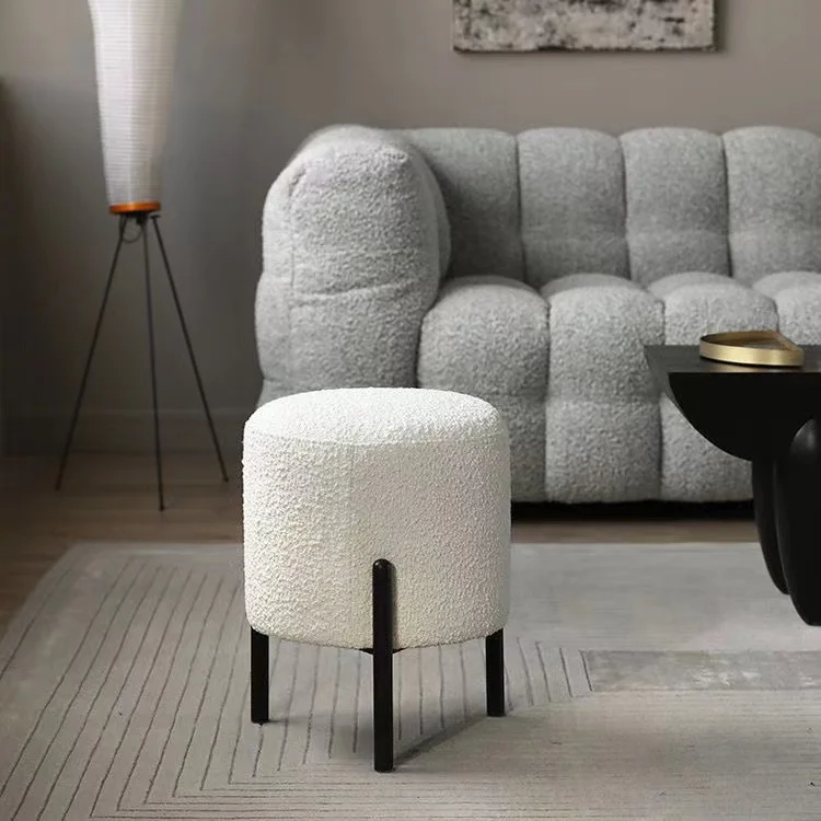 

Nordic minimalist home lamb's wool shoe-changing stool, wabi-sabi style, living room, round pier, small stool, second-hand