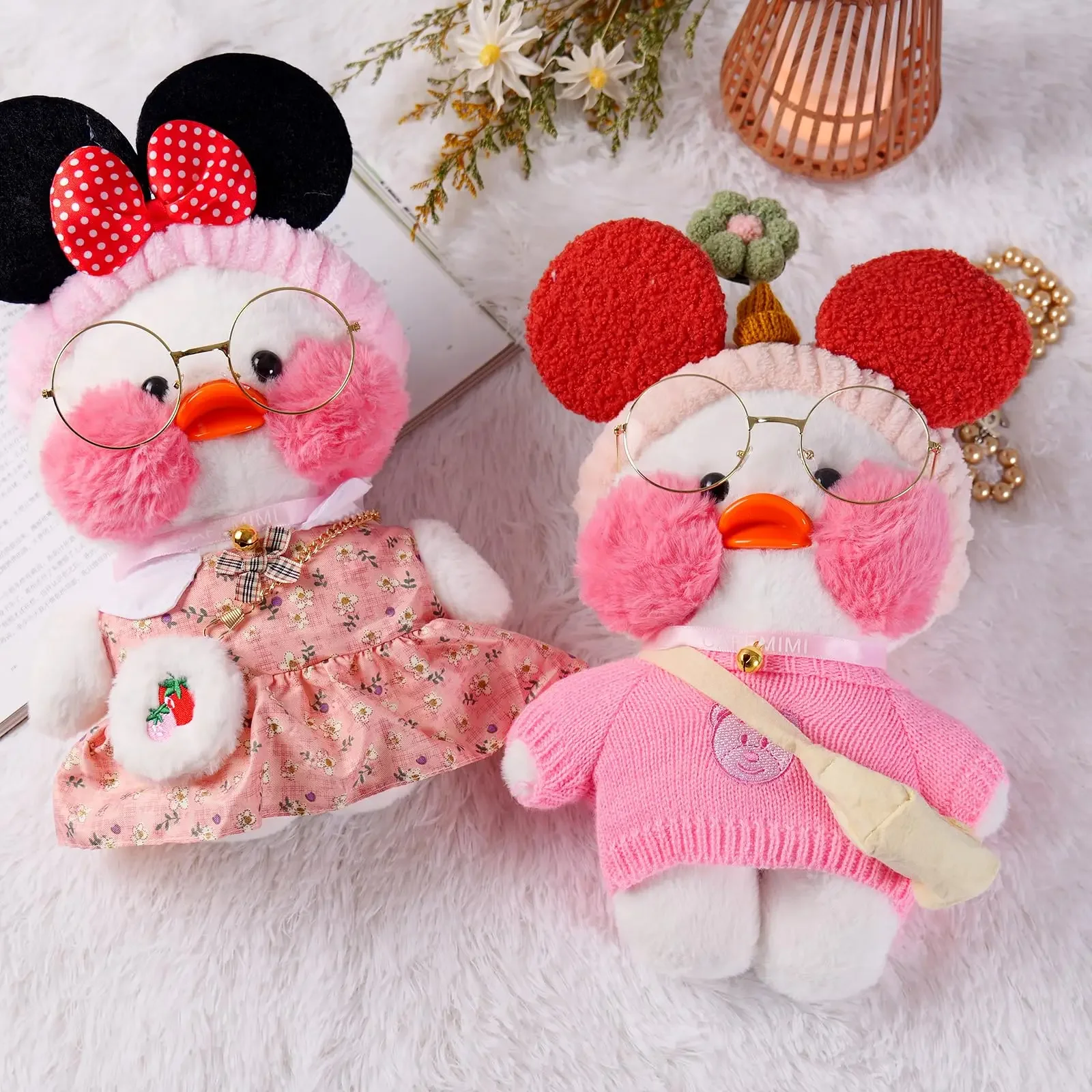 

11.8 Inch Cafe White Duck Stuffed Plush Animals Toy Wear Glasses And Clothes Soft Doll Girl Birthday Creative Gift For Children