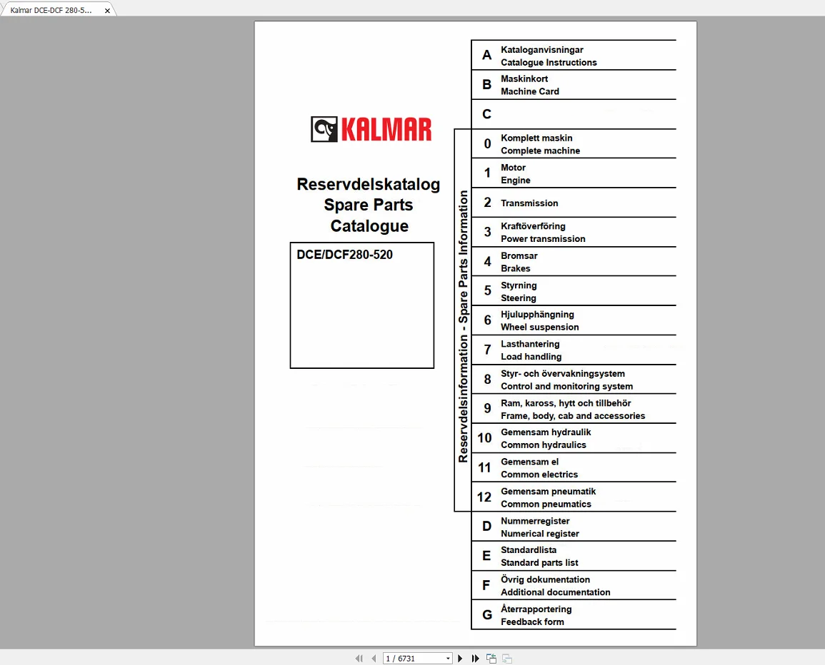 

For Kalmar Reach Stackers Workshop Manual, Technical Handbook & Spare Parts Catalog DVD