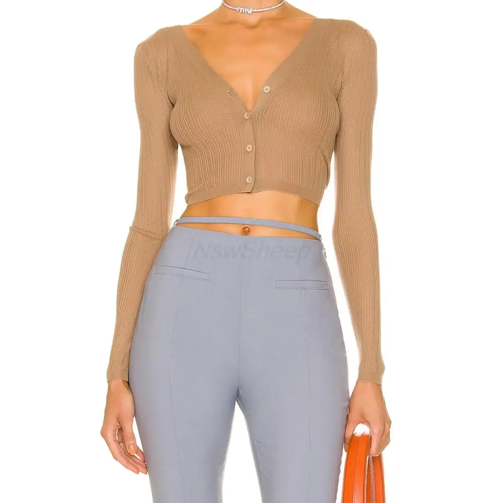 

100% Wool Knit Cardigan Women Sweater Long Sleeve Hollow Out Cross Back Coat Winter Fashion Button Pure Color Cardigan Women