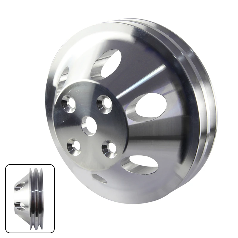 Aluminum Water Pump Pulley Fit for Small Block Chevy Long Pump 2 Grooves LWP Small Block Chevy 350 383 400