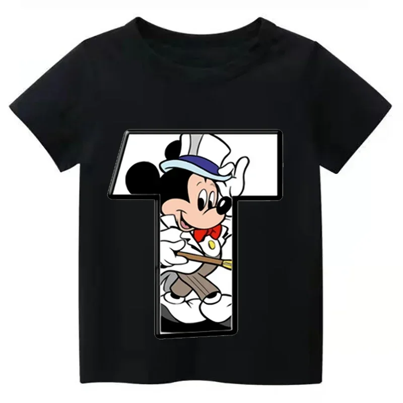 thumbnail image 1 of Nueva camiseta de algodón de alta calidad con combinación de letras de verano para niños, camiseta de manga corta con fuente ABCDEF de Disney Mickey Mouse, 1 of 5