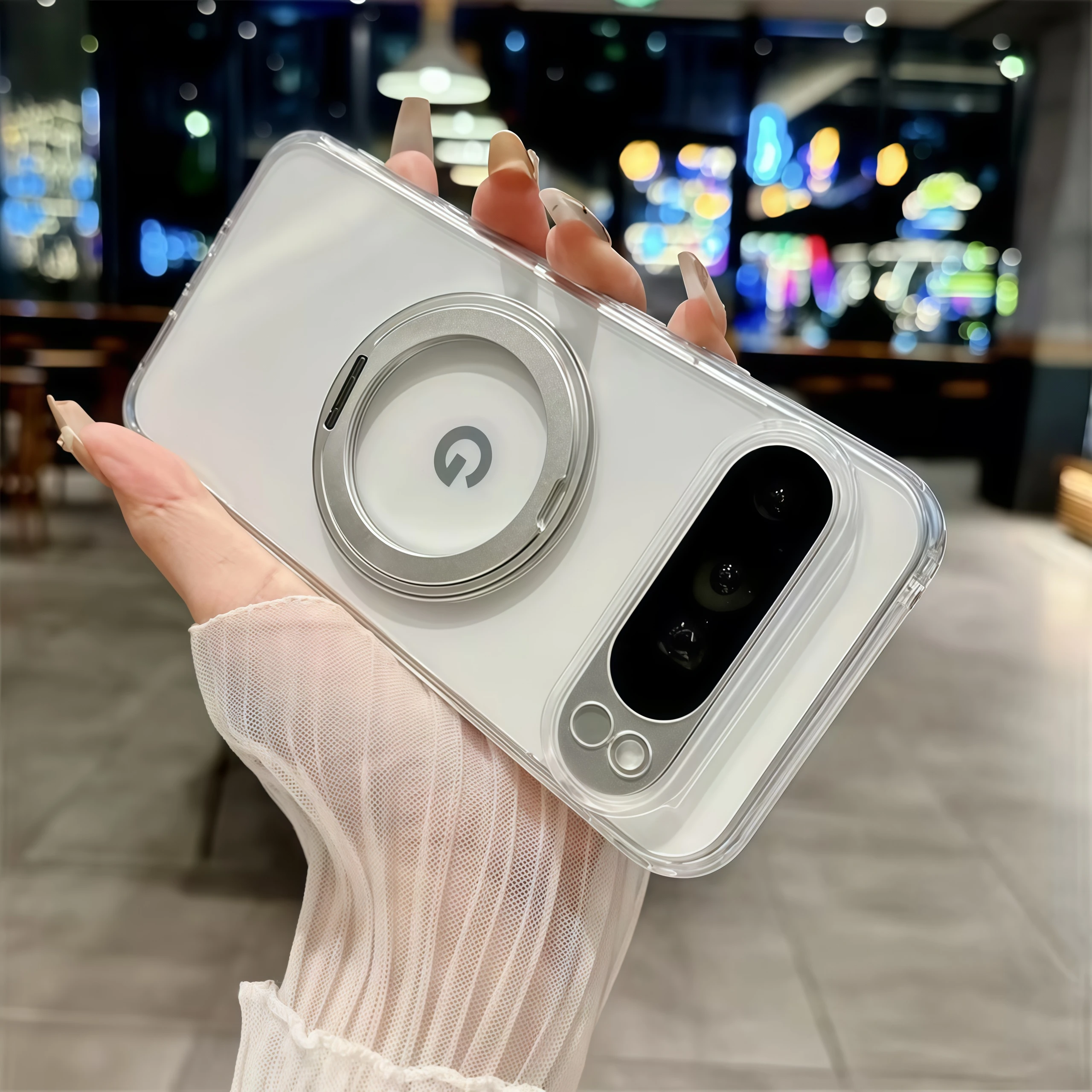Enhanced Shockproof Matte Clear Case with 360° Rotating Stand and Magsafe Compatibility