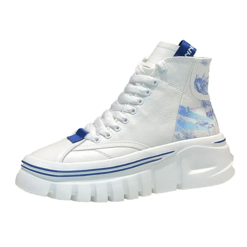 

Genuine Leather High-Top Platform Women's Sneakers Spring Summer Casual Female Running Shoes White Fashion Ladies Chunky Shoes