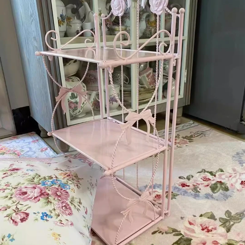 Iron Desk Organizer, Multi-Layer Cosmetic Storage Rack, Bedroom Bookshelf, Simple Display Stand, Home Office Storage pink