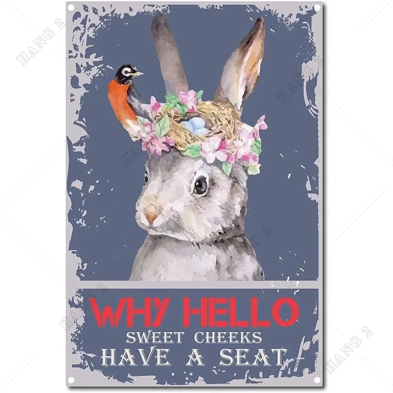 

Жестяной винтажный милый кролик на щеках с надписью Why Hello