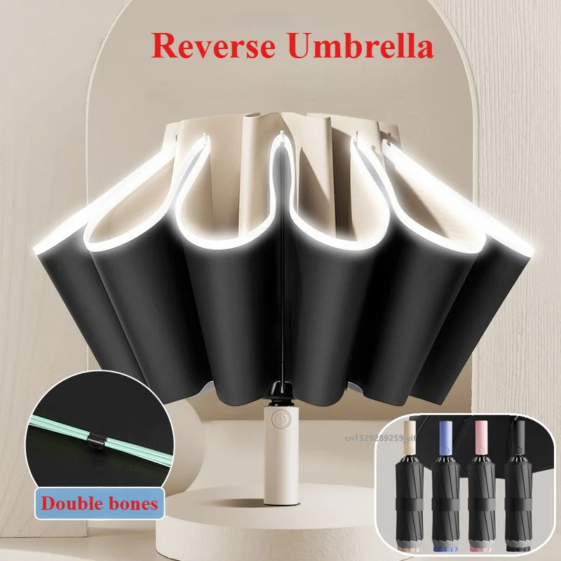 Reverse Folding Umbrellas Double Bones Automatic Sunshade Sunscreen Rain Umbrella Strong Wind Resistance
