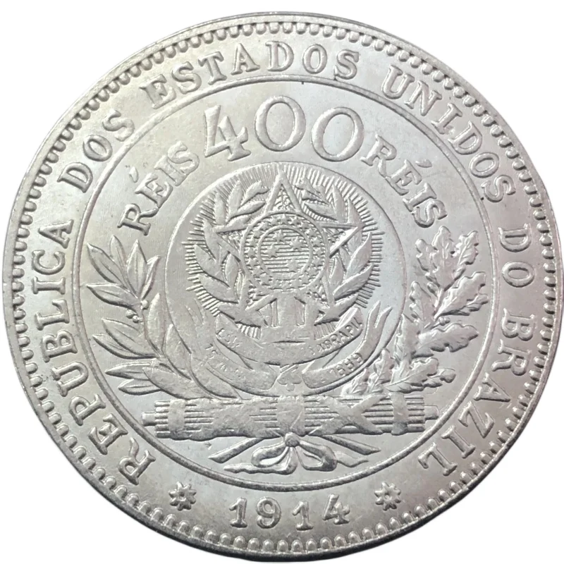 

1914 Brazil 400 Reis Trial Stike Pattern Silver Plated Copy Coin