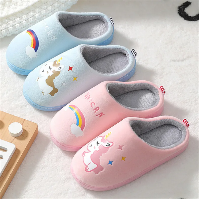 Winter Cotton Indoor Slippers Cartoon Unicorn Children's Slippers Girl Male Baby Cute Home Shoes Warm Kids Warm Slippers