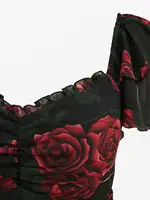 ROSEGAL Plus Size Rose Flower Print Ruched Split A-Line Dress 2026 New Arrived Women's Elegant Casual Maxi Dress Robe Vestidos - Image 4