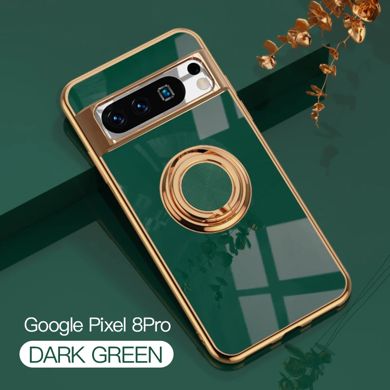Flexible Shockproof Phone Case with Ring Holder and Stand Function - Enhanced Plating Design