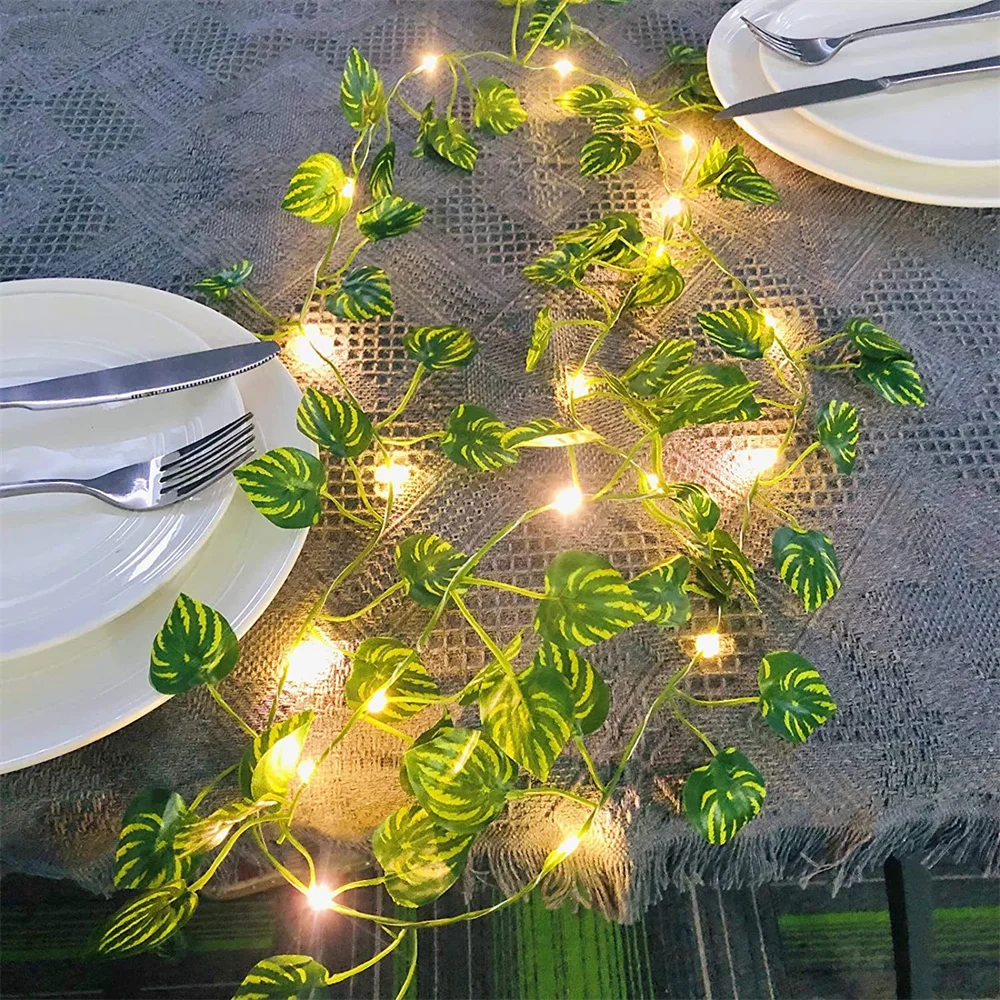 Guirlande lumineuse à 20 LED avec feuilles de pastèque, 2M, lierre