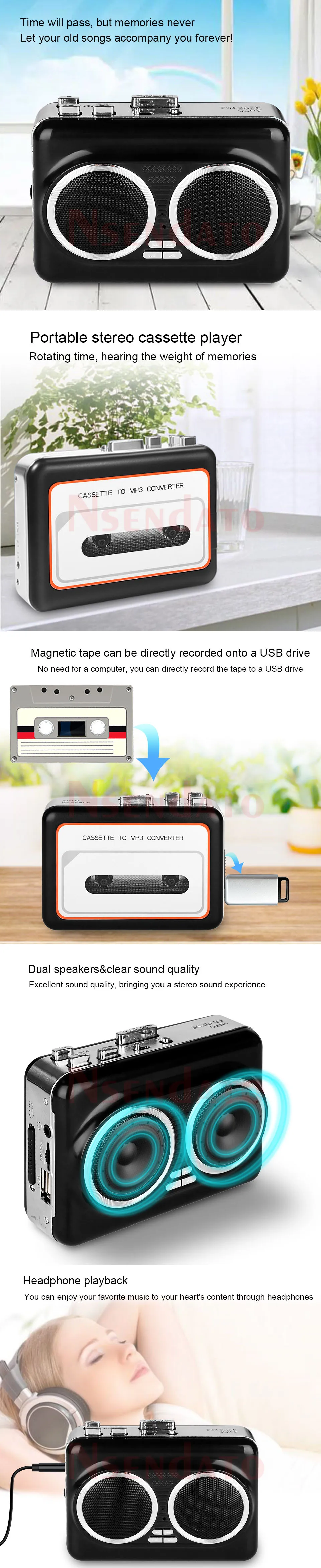 USB Cassette Player Music Tape to MP3 Converter Plug and Play Cassette Tape Play