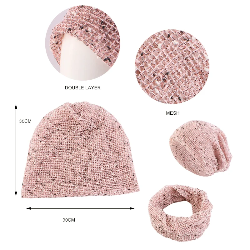New Women Double Used Beanies Caps Cotton mesh Summer Cap Thin Skullies Casual Bonnet Outdoor Hats Scarf Cap Girls Gorros 2