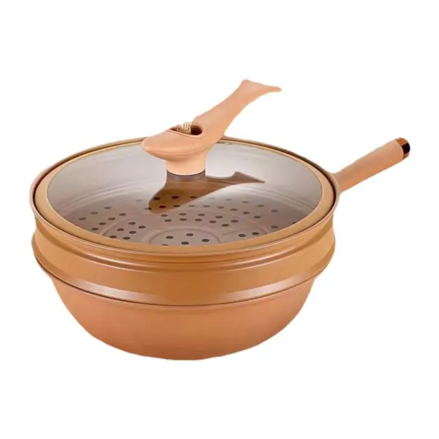 Wok en fer avec couvercle, universel, durable, antiadhésif, énergie,  océanie, cuisinière à gaz à induction, ensemble de vaisselle de visionneuse  de cuisine - AliExpress