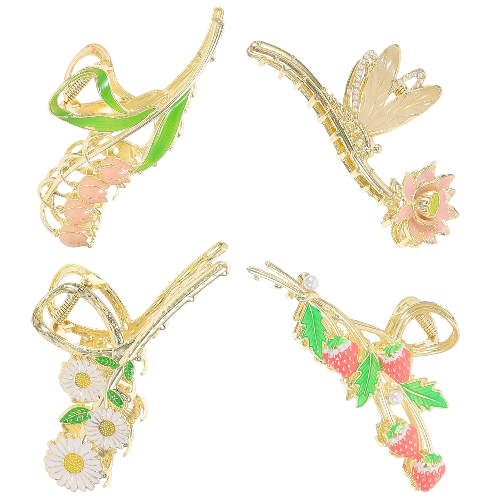 

4 Pcs Hand Drawn Flower Hairpin Claw Clip Clips for Women Thick Alloy Barrettes
