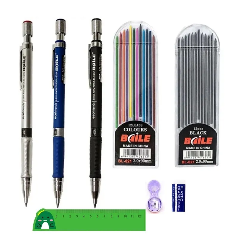 Mechanical Pencil Set 2.0mm with 2B BlackColors Lead Refill Eraser for Student Writing Sketching Painting Automatic Pencil mechanical pencil set