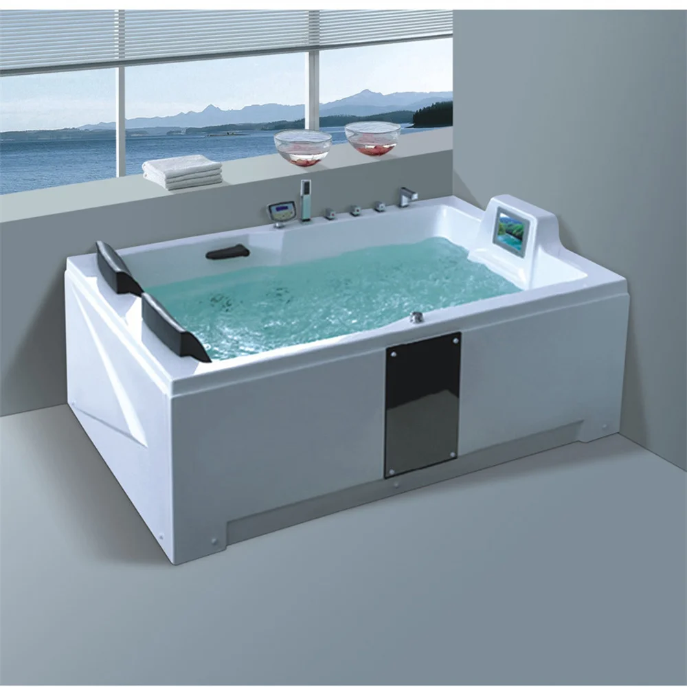 LED Underwater Light Rectangle Shaped Bathroom Corner Massage Baths Whirlpool Massage Bathtub With Rose Gold Hardware