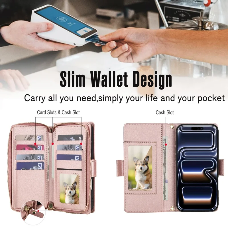 Crossbody Leather Zipper Wallet Phone Case For iPhone Air 17 Pro Max 16 Plus 17e 16E 15 14 13 12 11 Cards Holder Funda Cover Bag 2