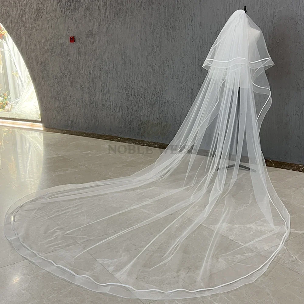2T Wedding Veil Comb Long Bridal Veils Simple Ribbon Edge Bride Veil Two Layer Customized