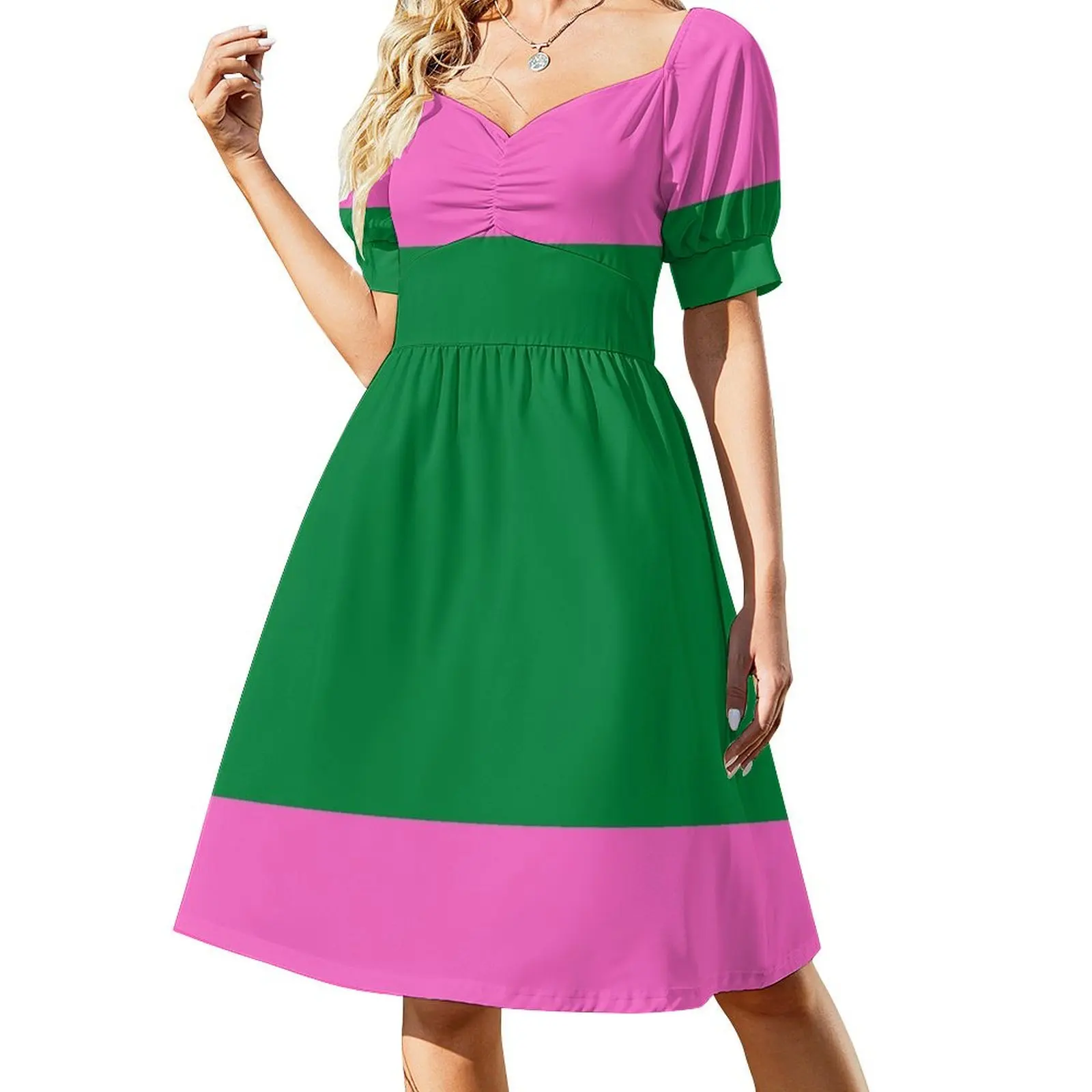 Vestido de manga corta rosa y verde, vestidos para fiesta de graduación, ropa de verano para mujer, vestido holgado para mujer, vestido de noche para mujer