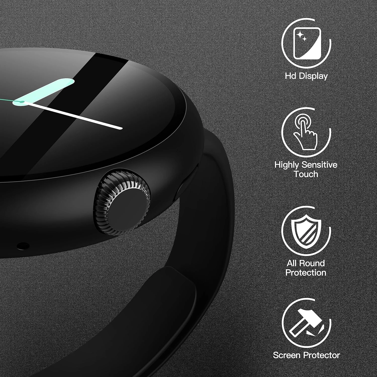 Glass+Case for Google Pixel Watch 2/Pixel Watch, Screen Protector High Sensitivity Lightweight Anti-Fall Cover for Pixel Watch