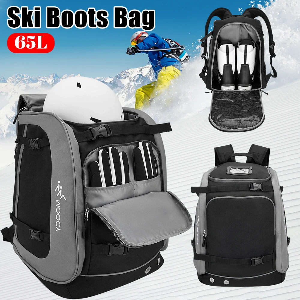 Travel Ski Boot Bag Backpack for Snowboard Boots Helmet Organizer Bag 65L Large Capacity Helmet Clothing Storage Skiing Backpack