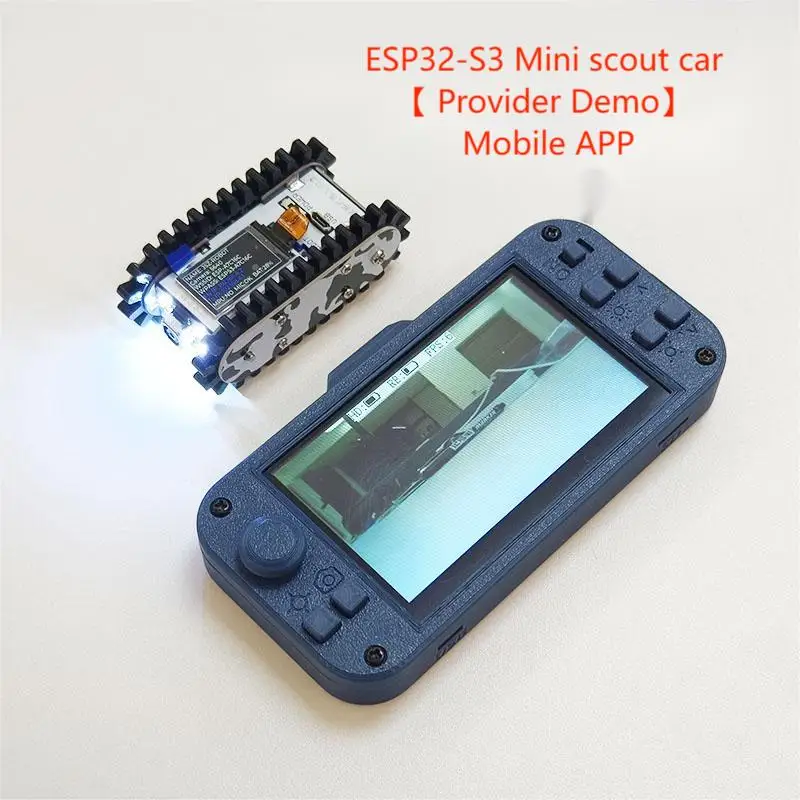 Vue de dessus du tank RC robot télécommandé avec poignée réglable, batterie rechargeable incluse.
