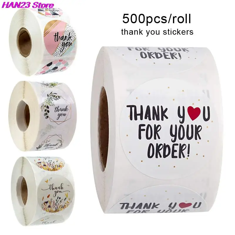 500pcs/roll  Thank You Stickers Handmade Sticker Circle Stationery thank you for your order Gift Seal Labels thank you sticker