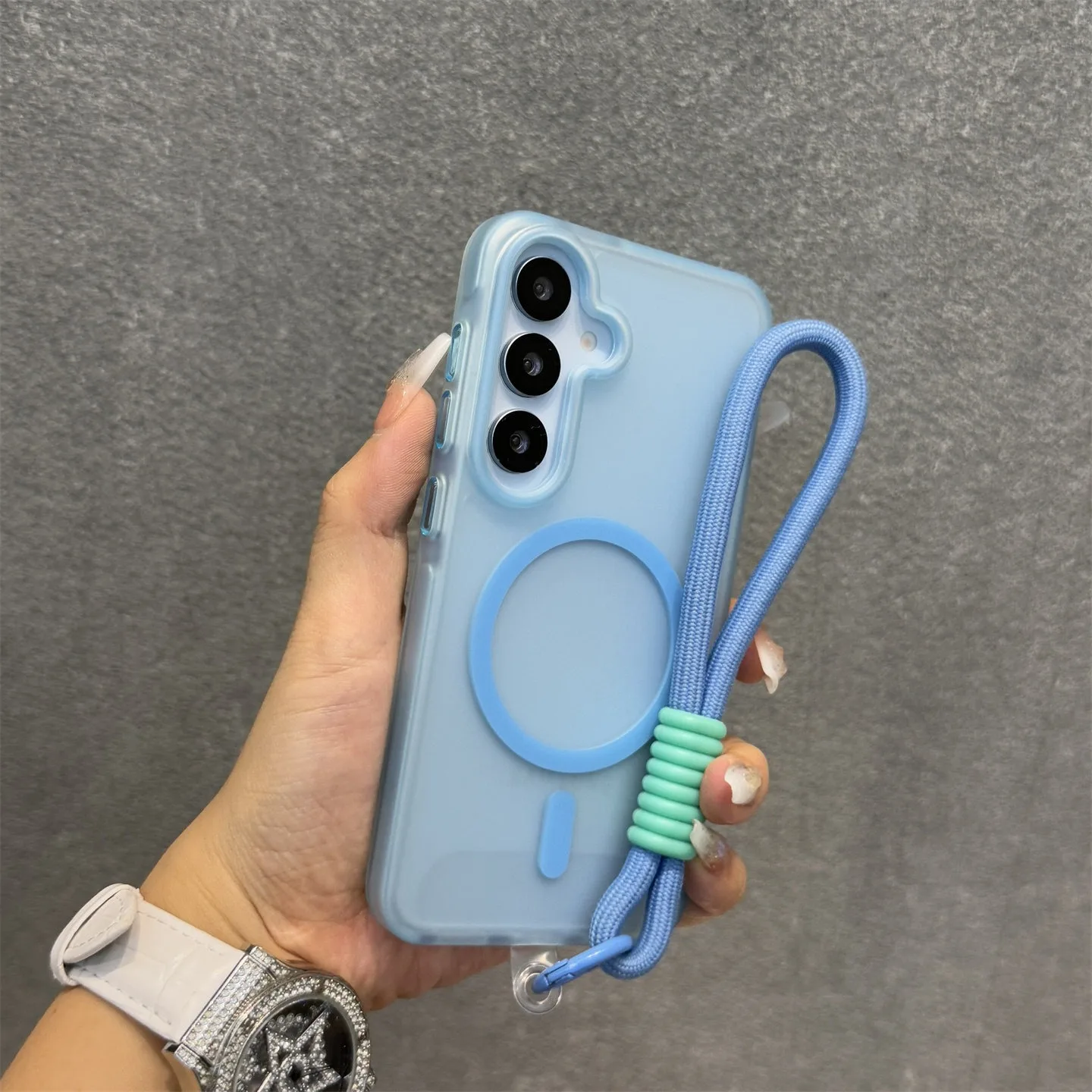 Matte Magnetic Wrist Strap Case with Lanyard - Candy Color Frosted Cover