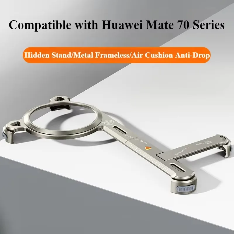 Eary Metal Frameless Phone Case for Huawei Mate 70 Pro/Pro+ With Kickstand 110° Adjustable Shockproof Protective Cover Shells
