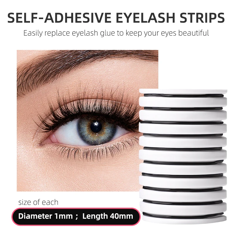 10 Pieces Glueless Fake Eyelashes Self Adhesive Strip Line Waterproof Reusable 40mm with Operation Board