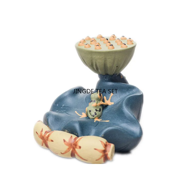 Yixing Purple Clay Tea Pet Frog Lotus Leaf Sculpture Desktop Handmade Decoration Crafts Home Tea Set