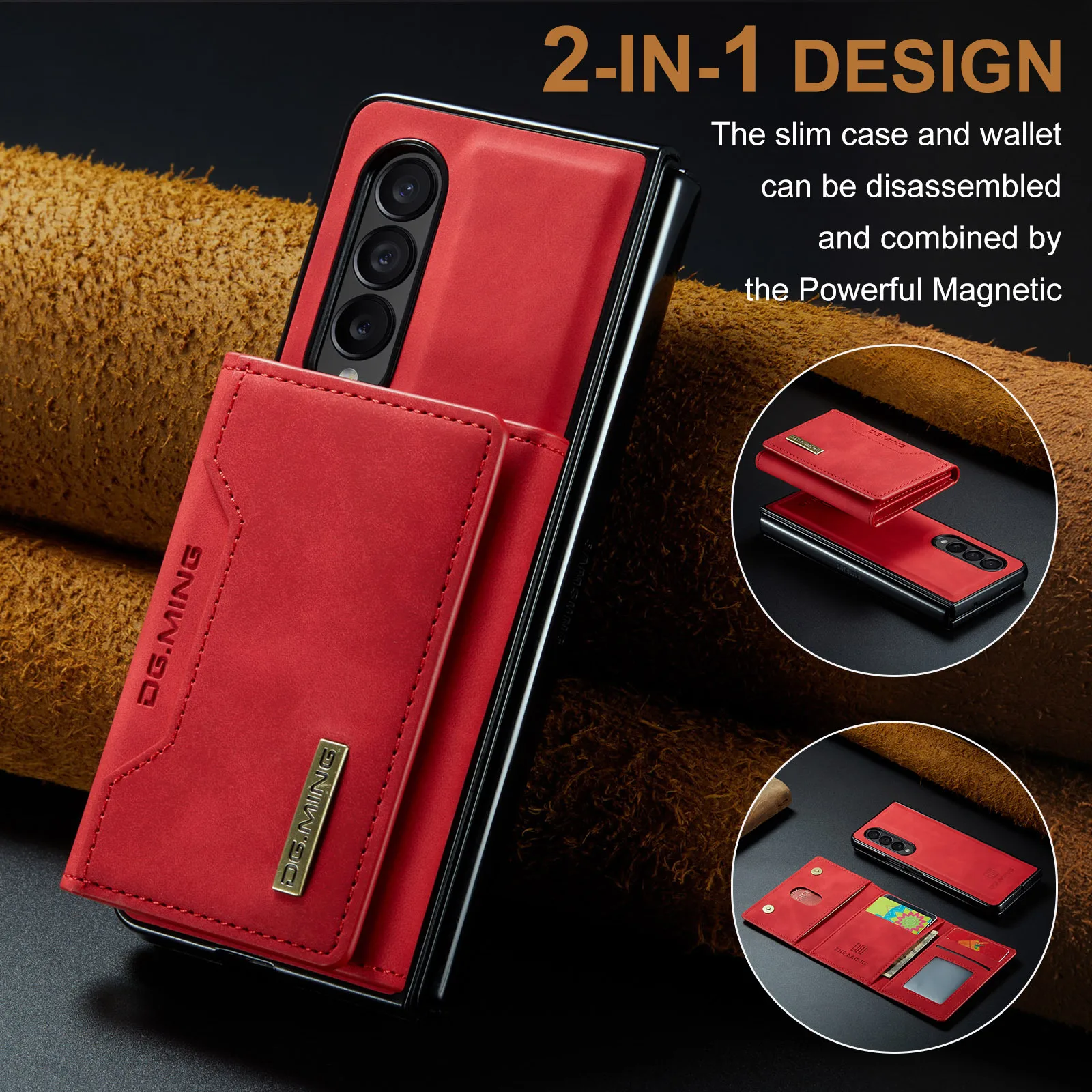 Luxury Leather Wallet Cover Detachable Case with Card Holder For Samsung Galaxy