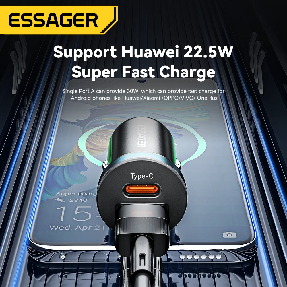 Essager 30W USB C Car Charger Type C Quick Charger PD QC 3.0 SCP 5A Fast Charging Car Phone Charge iPhone Xiaomi Samsung