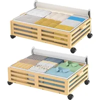 Bamboo Under Bed Storage Containers with Large Dust Bags, Under Bed Storage with Wheels-2 Pcs 1