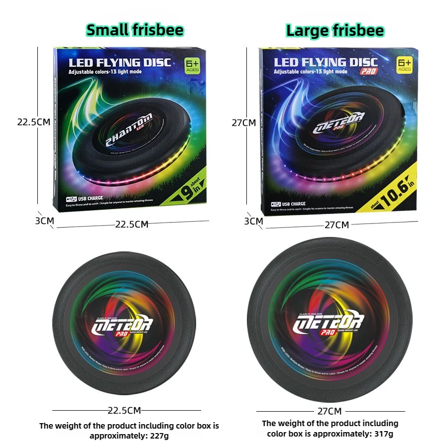 Noctilucence Colorful Flying Saucer Outdoor Leisure Toys Portable Game Flying Disc Competitions Sport Led Luminous Beach Frisbee 6