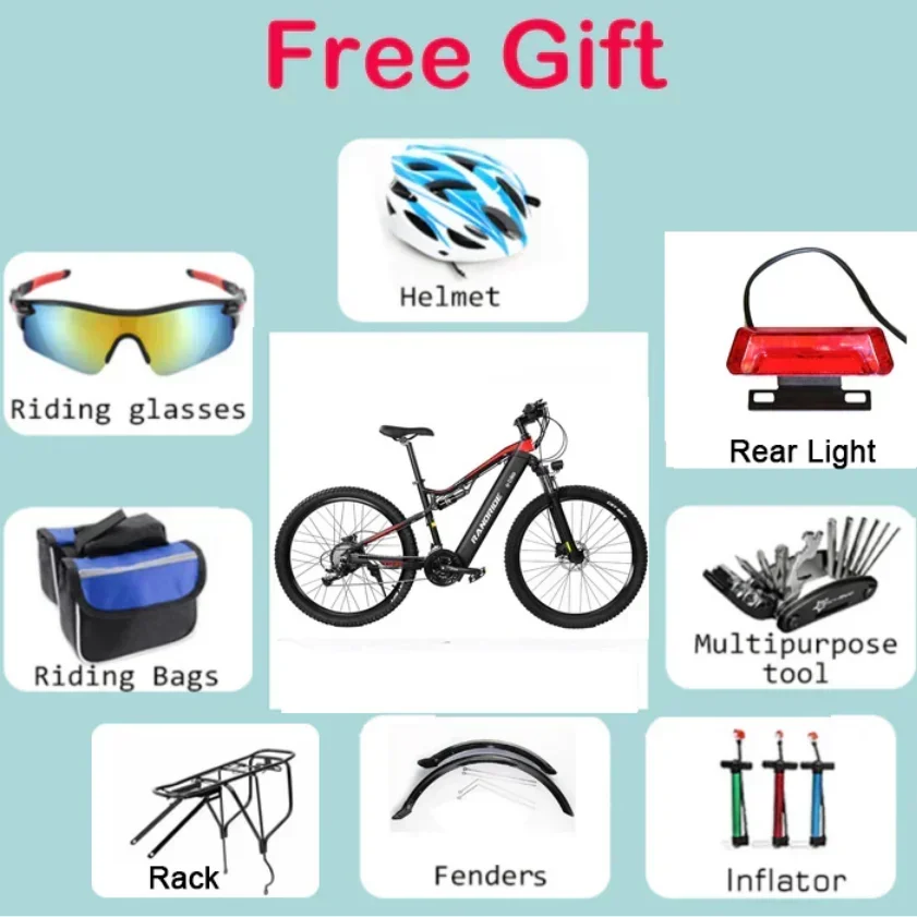 RANDRIDE YG90 Electric Bicycle 1000W 48V17AH Hydraulic Brake Full Suspension 21 Gears Shift Free Rack