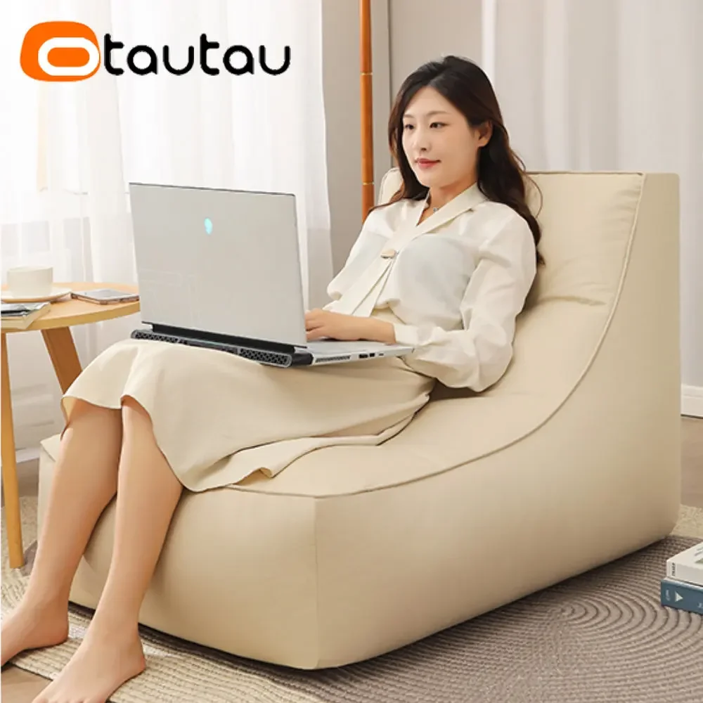 

OTAUTAU Faux Leather Bean Bag Cover Without Filler Relax Chaise Lounge Sofa Bed Beanbag Recliner Sac with Footrest Ottoman SF026