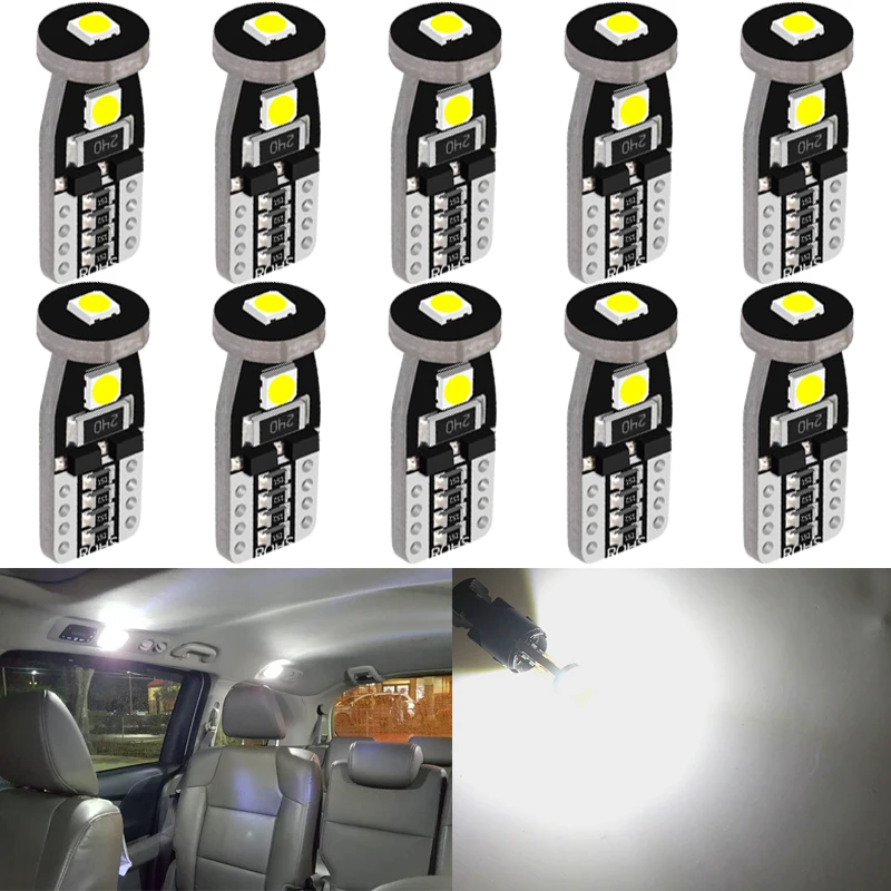 

10 x Car Signal Light 12V 3030 SMD T10 W5W LED Bulb Canbus 7000K White Auto Interior Dome Reading License Plate Wedge Side Lamps