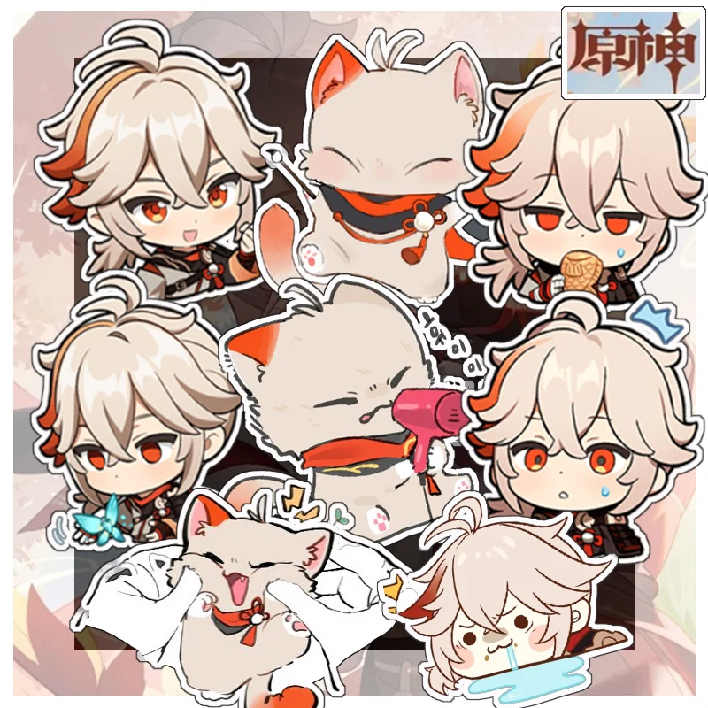 Каэдехара казуха мультфильм аниме Kawaii Genshin ударная версия Q наклейки портативные канцелярские сумки наклейки детские игрушки подарки на день рождения