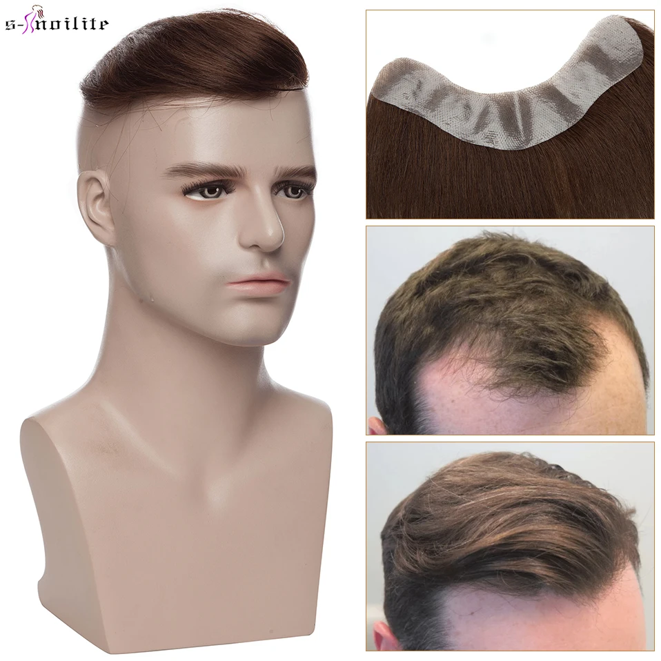 S-noilite Men\'s Capillary Prothesis Toupee Men Hairline V Loop 4x18cm PU Base 12g Hairpiece Natural Hair Male Replacement System
