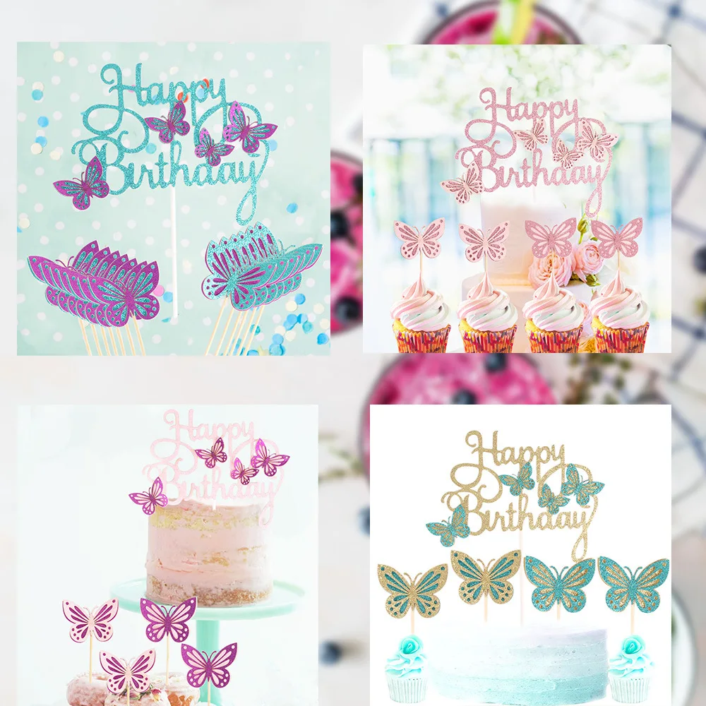 Glitter Butterfly Cake Toppers Set - 13pcs for Celebrations & Decorations