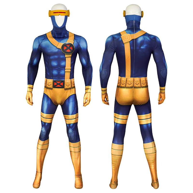 

Superhero Cyclop Jumpsuit Cosplay Costume 3D Print Bodysuit Hero Catcher Muscle Shade X Men Zentai Suit Halloween Outfit Adult