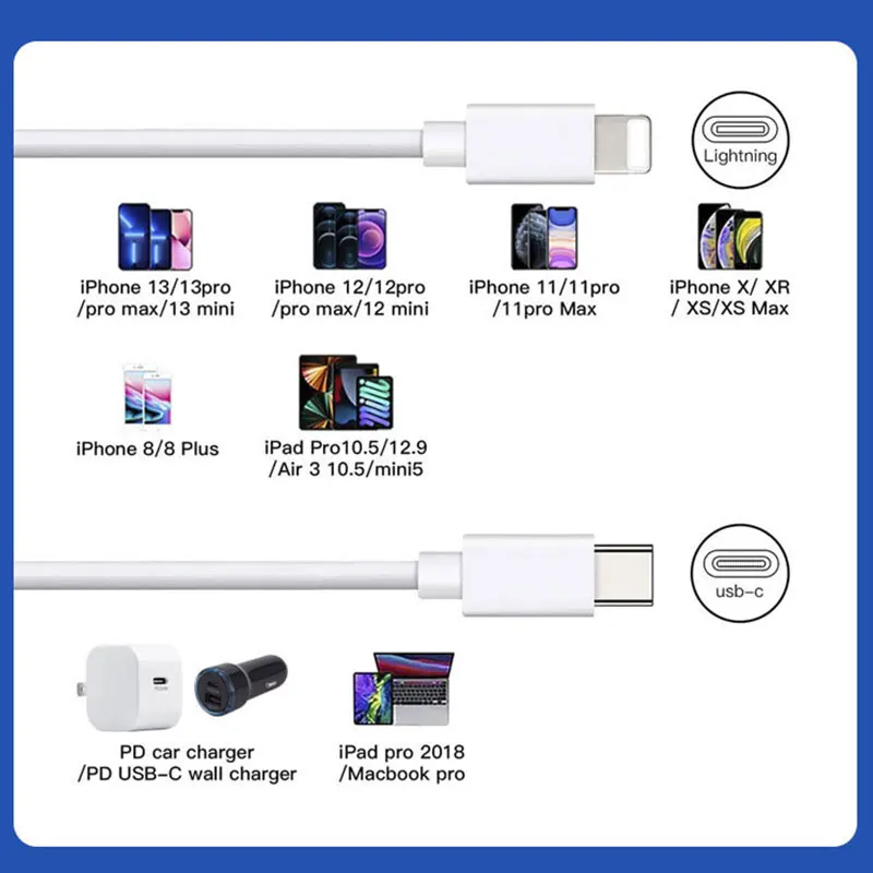 LOERSS Type-C to Lightning Fast Charging PD Quick Charge Cable for iPhone Charger Line for iPhone 11 12 13 14 Pro iPad Macbook