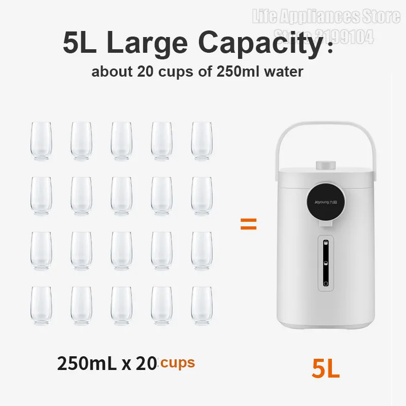 Joyoung Electric Kettle 5L Stainless Steel Tank 220V Water Dispenser 1600W Temperature Setting Water Boiler Kitchen Appliances 6
