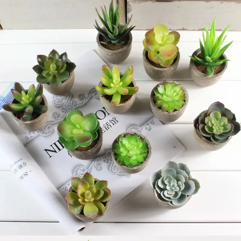 Mini Artificial Succulent Plants - Small Evergreen Pot Decor for Home and Office