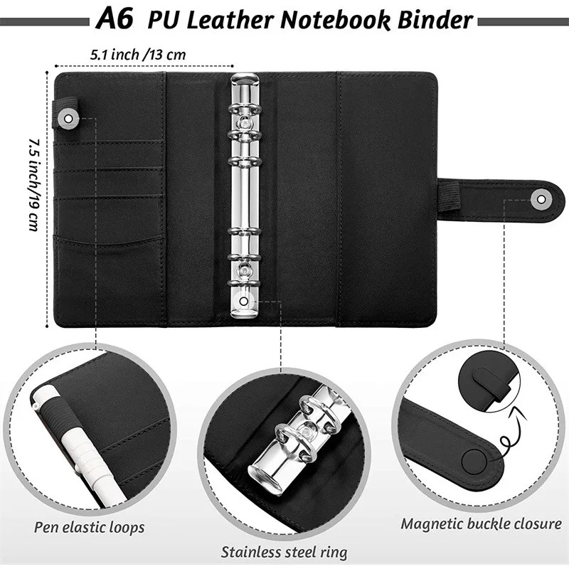 Leather Budget Binders Planner 6 Hole 8 Zipper Envelopes 2 Stickers Notebook Wallet Save Money Organizer Cash System