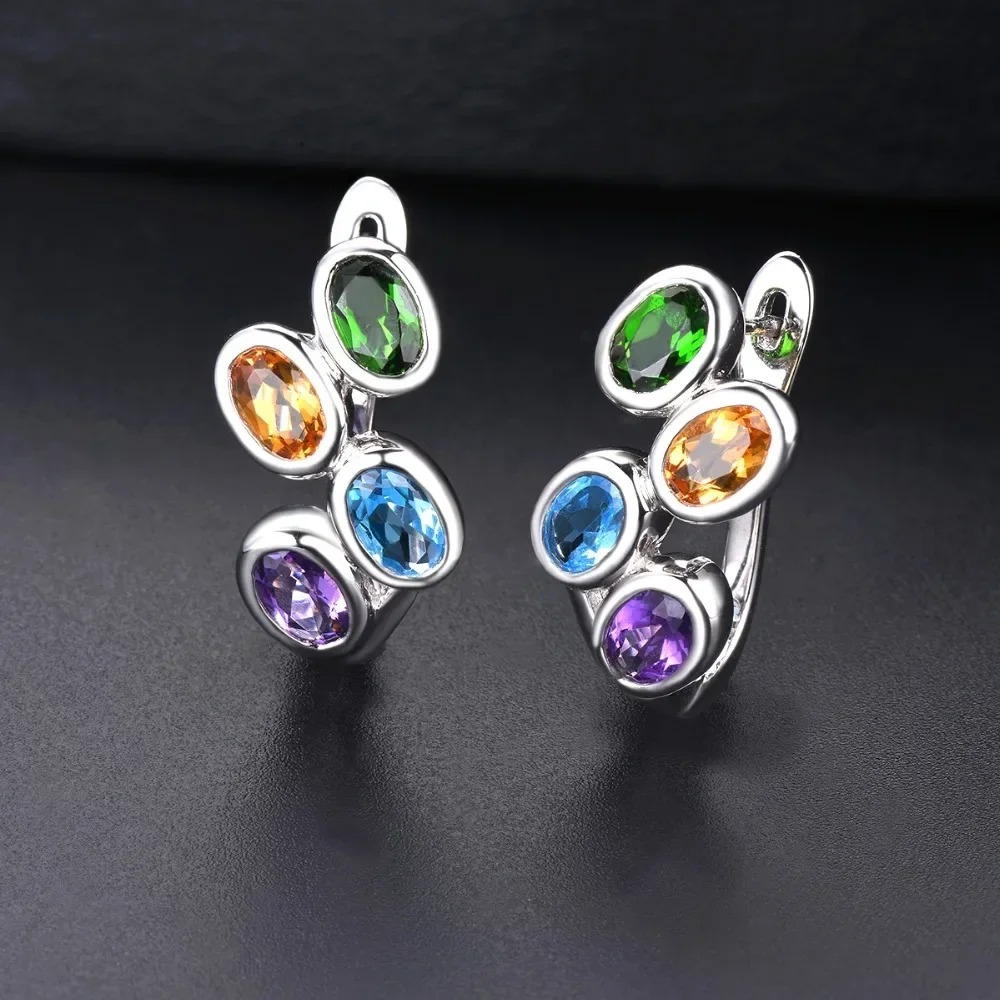 KALETINE Hutang Colorful Gemstone Hoop Earrings 925 Sterling Silver Blue Zircon Topaz English Lock Jewelry for Women Earrings 4